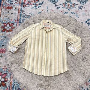 Robert Graham cream Striped Flip Cuffs Button Shirt Men's XL